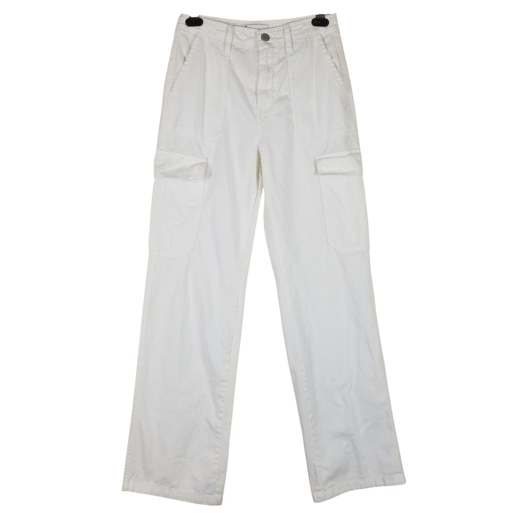 Zara Cargo Pants Womens 4 White Straight‎ Leg High Rise 100% Cotton Utility